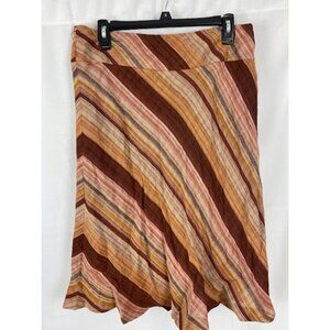 H&M Striped Lined Linen Blend Rust Brown/Gold Diagonal Stripe Swing Skirt Sz 14.